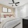 spacious master bedroom with ceiling fan and light