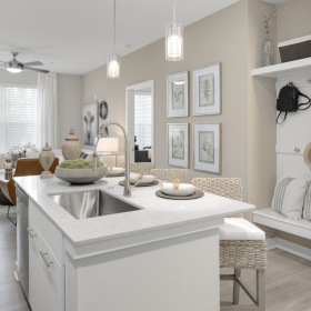Kitchen kitchen open to living room and laundry closet