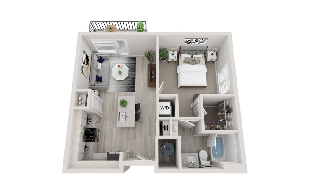 A1 - 1 bedroom floorplan layout with 1 bathroom and 663 square feet