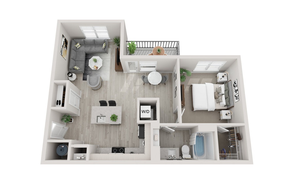 A3 - 1 bedroom floorplan layout with 1 bath and 804 square feet.