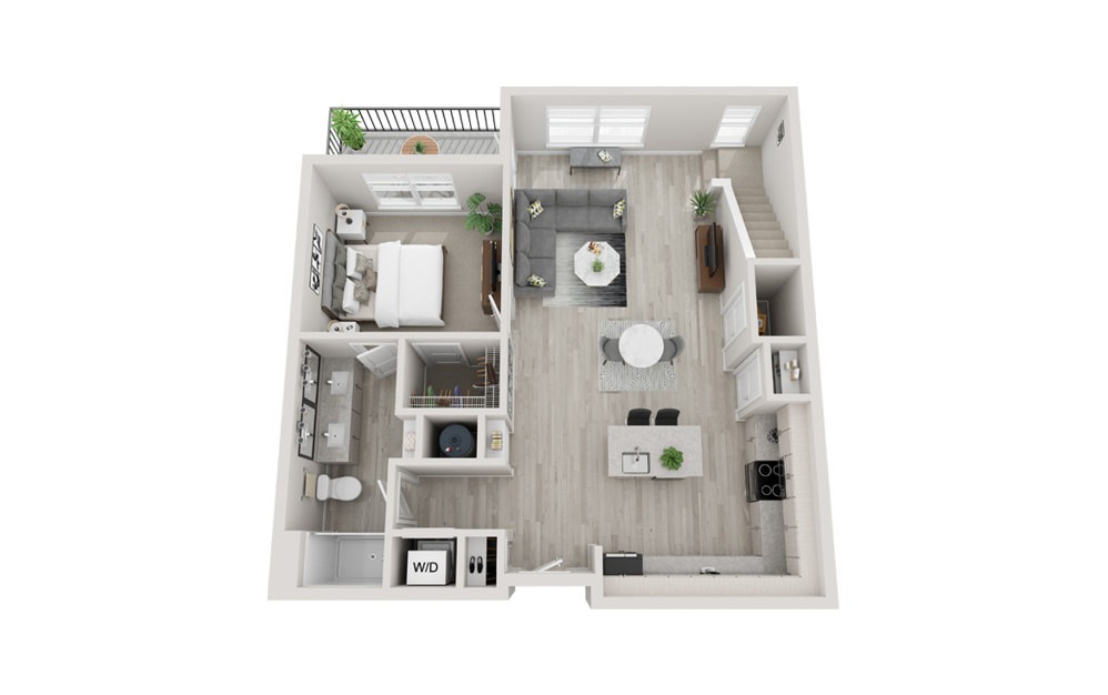 A6L - 1 bedroom floorplan layout with 1 bath and 1217 square feet. (Floor 1)