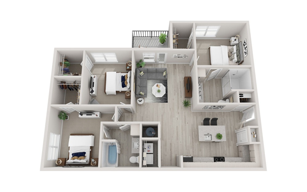 C2 - 3 bedroom floorplan layout with 2 bathrooms and 1437 square feet