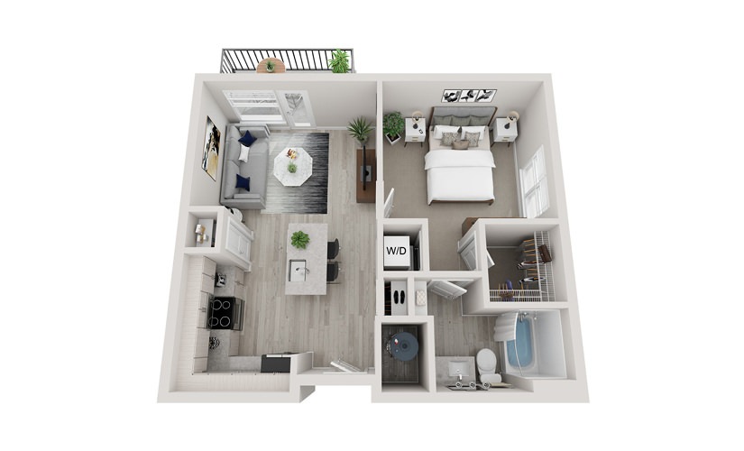 A1 - 1 bedroom floorplan layout with 1 bathroom and 663 square feet