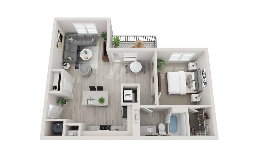 A3 - 1 bedroom floorplan layout with 1 bathroom and 804 square feet