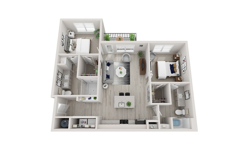 B2 - 2 bedroom floorplan layout with 2 bathrooms and 1148 square feet