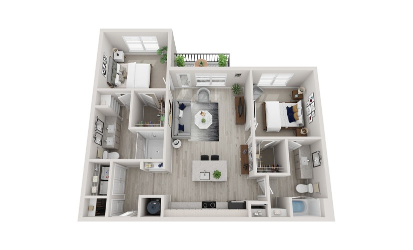 B3 - 1 bedroom floorplan layout with 1 bathroom and 1157 square feet