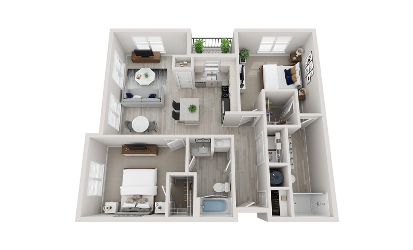 B4 - 2 bedroom floorplan layout with 2 bathrooms and 1195 square feet