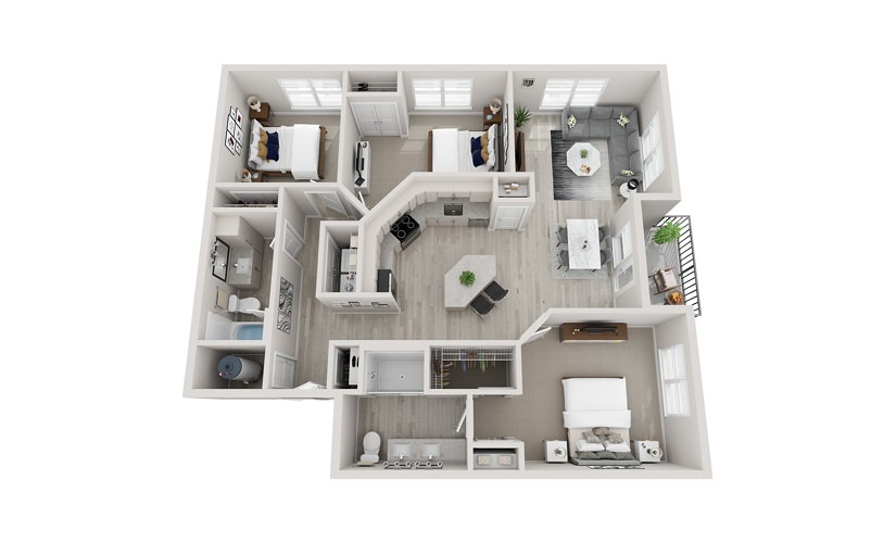 C1 - 3 bedroom floorplan layout with 2 bathrooms and 1426 square feet