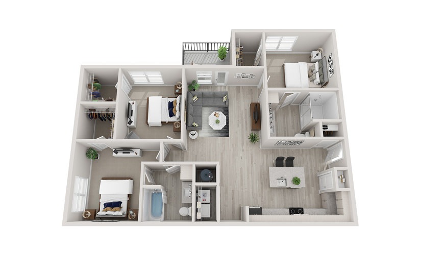 C2 - 3 bedroom floorplan layout with 2 bathrooms and 1437 square feet