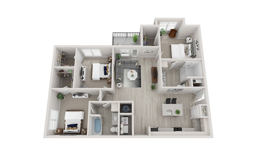 C3 - 3 bedroom floorplan layout with 2 bathrooms and 1451 square feet